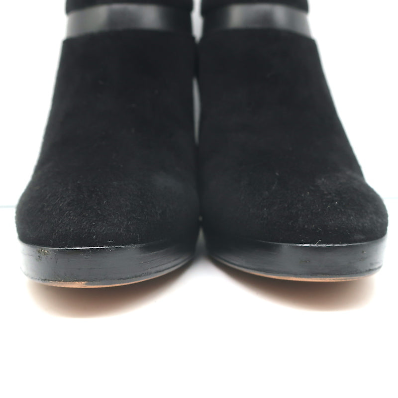 Loro Piana Platform Booties Black Leather &amp; Suede Size 37.5 High Heel Ankle Boot