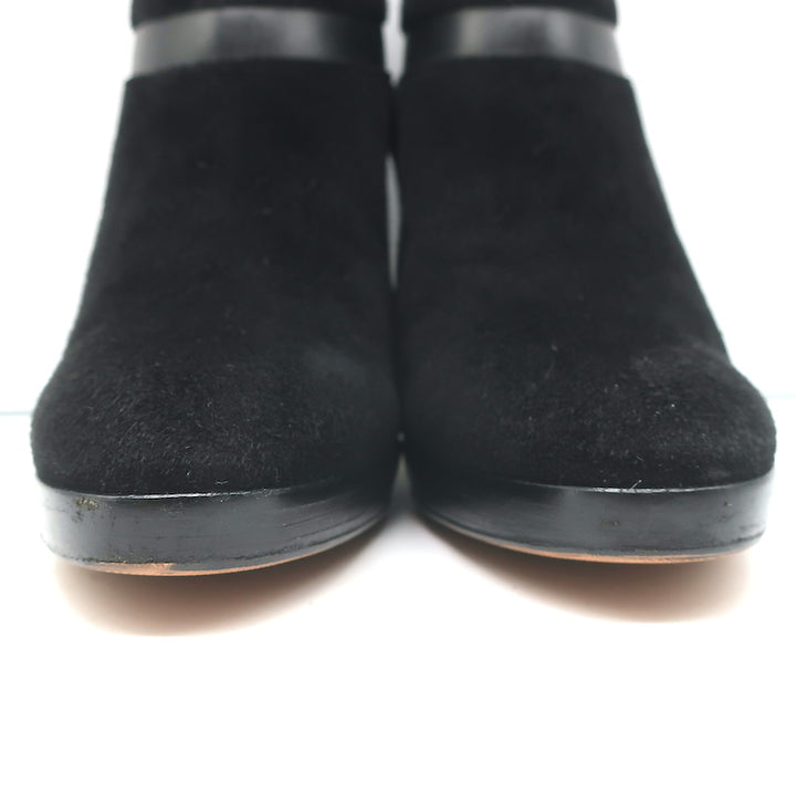 Loro Piana Platform Booties Black Leather &amp; Suede Size 37.5 High Heel Ankle Boot