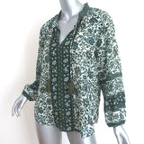 Veronica Beard Tassel Top Green Floral Print Size Large Long Sleeve Blouse