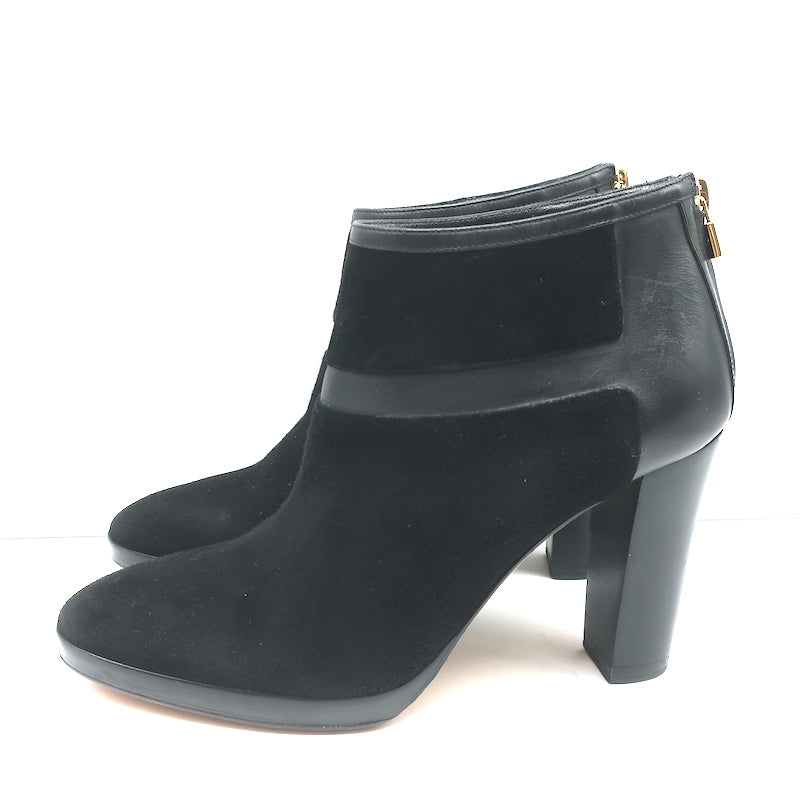 Loro Piana Platform Booties Black Leather &amp; Suede Size 37.5 High Heel Ankle Boot