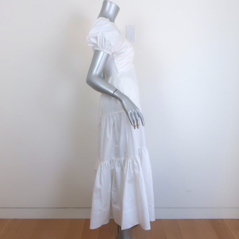 La Ligne Ina Puff Sleeve Tiered Midi Dress White Cotton Size Extra Small NEW