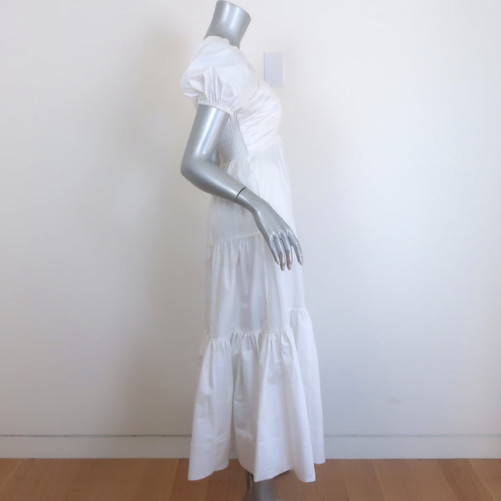 La Ligne Ina Puff Sleeve Tiered Midi Dress White Cotton Size Extra Small NEW