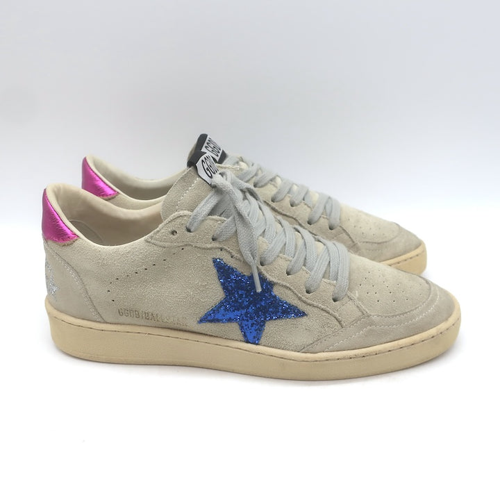 Golden Goose Ballstar 37, side pair with blue glitter star