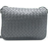Bottega Veneta Woven Flap Small Crossbody Bag Charcoal Intrecciato Leather