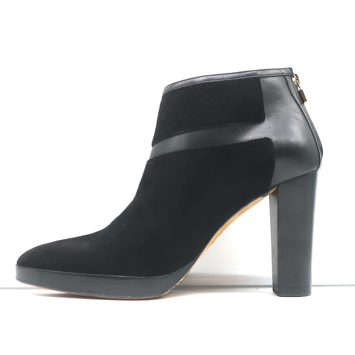 Loro Piana Platform Booties Black Leather &amp; Suede Size 37.5 High Heel Ankle Boot