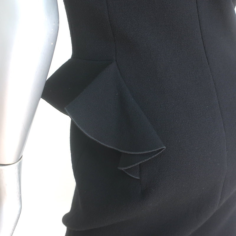 Bottega Veneta Sleeveless Ruffled Peplum Dress Black Wool Crepe Size 40