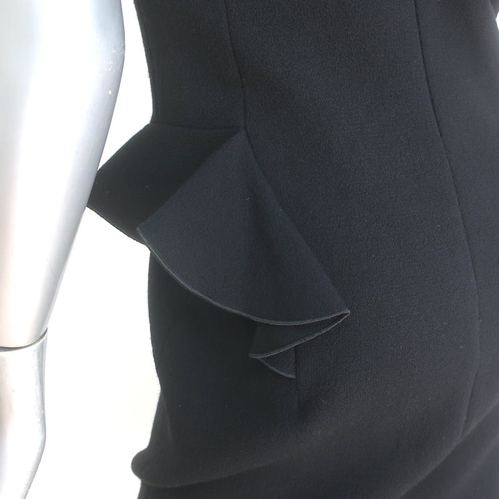 Bottega Veneta Sleeveless Ruffled Peplum Dress Black Wool Crepe Size 40
