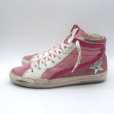 Golden Goose Slide High Top Sneakers Pink Canvas & Suede Size 40