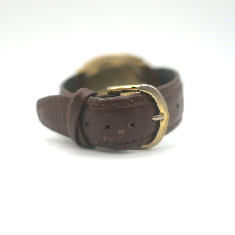Vintage 1950s Bulova Accutron Day Date 14k Gold Watch with Brown Leather Band