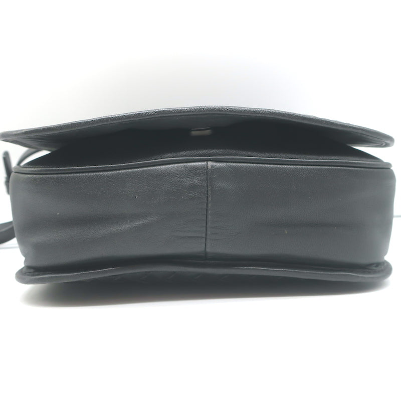 Bottega Veneta Woven Flap Small Crossbody Bag Charcoal Intrecciato Leather