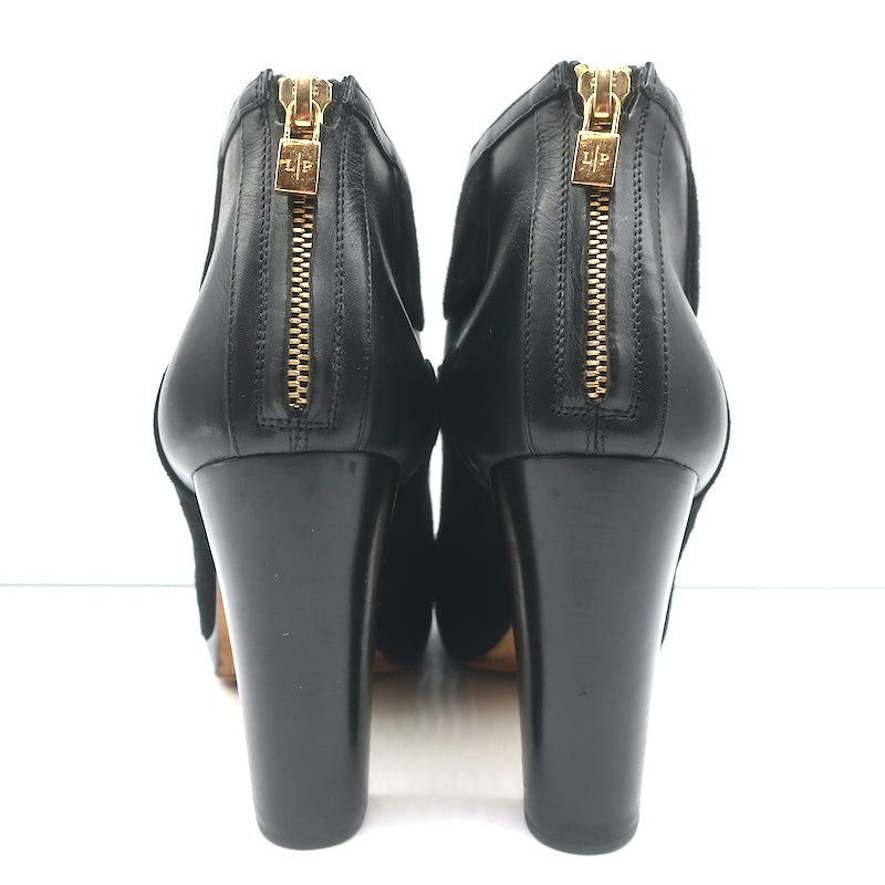 Loro Piana Platform Booties Black Leather &amp; Suede Size 37.5 High Heel Ankle Boot