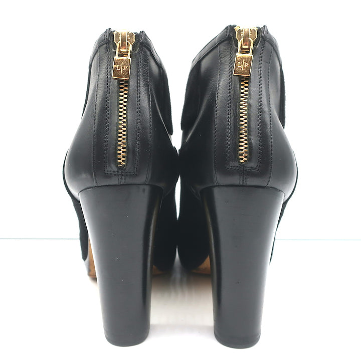 Loro Piana Platform Booties Black Leather &amp; Suede Size 37.5 High Heel Ankle Boot