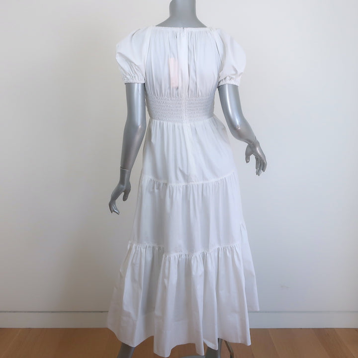 La Ligne Ina Puff Sleeve Tiered Midi Dress White Cotton Size Extra Small NEW