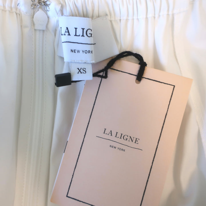 La Ligne Ina Puff Sleeve Tiered Midi Dress White Cotton Size Extra Small NEW