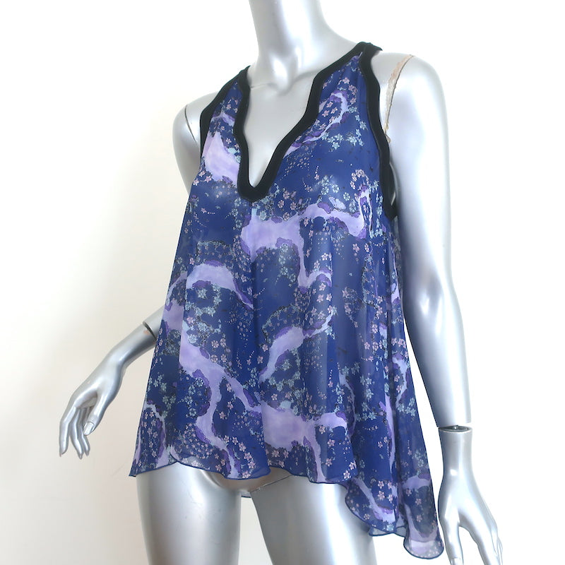 Giambattista Valli Trapeze Tank Top Navy/Purple Floral Print Chiffon Size 38