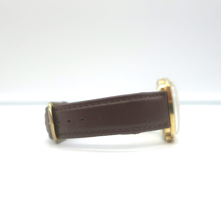 Vintage 1950s Bulova Accutron Day Date 14k Gold Watch with Brown Leather Band