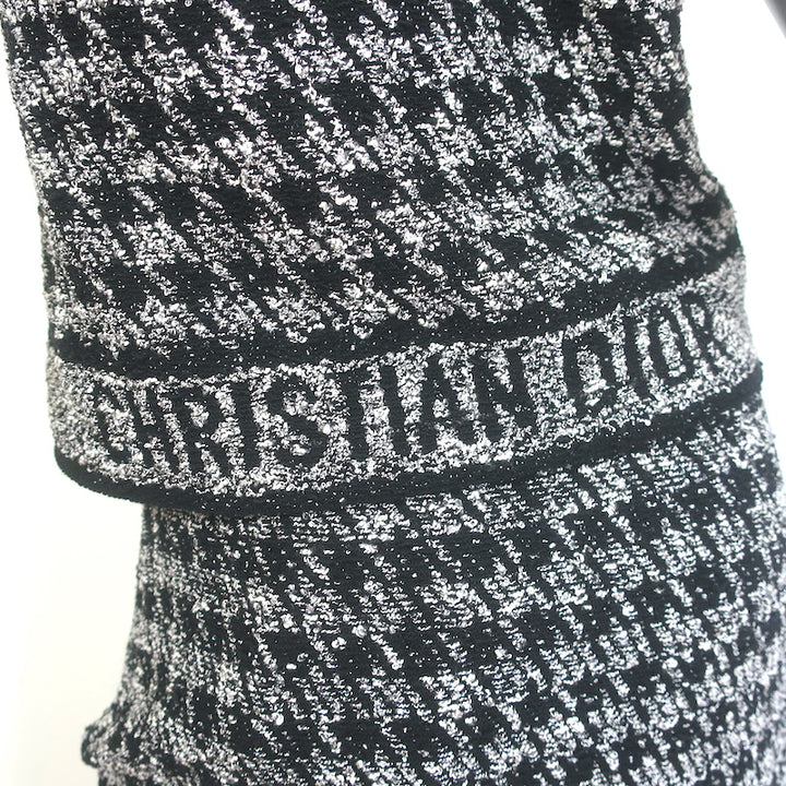 Christian Dior Houndstooth Tweed Skirt Suit Black/White Cotton-Blend Size US 2/4