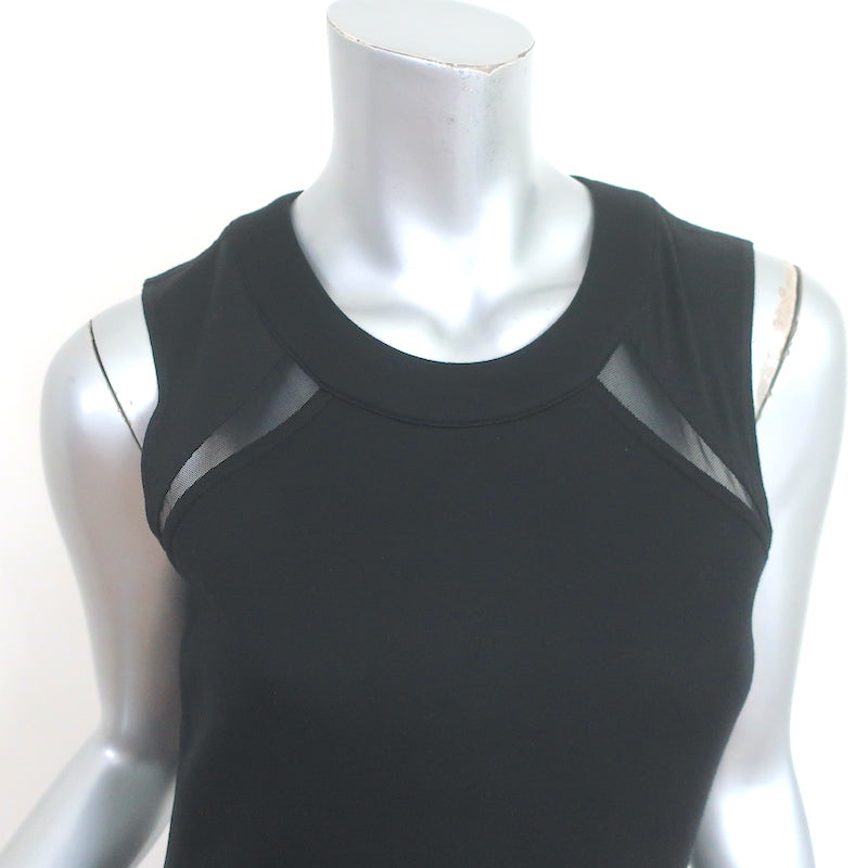 Donna Karan Sleeveless Midi Dress Black Tulle-Trimmed Sculpted Jersey Size 8