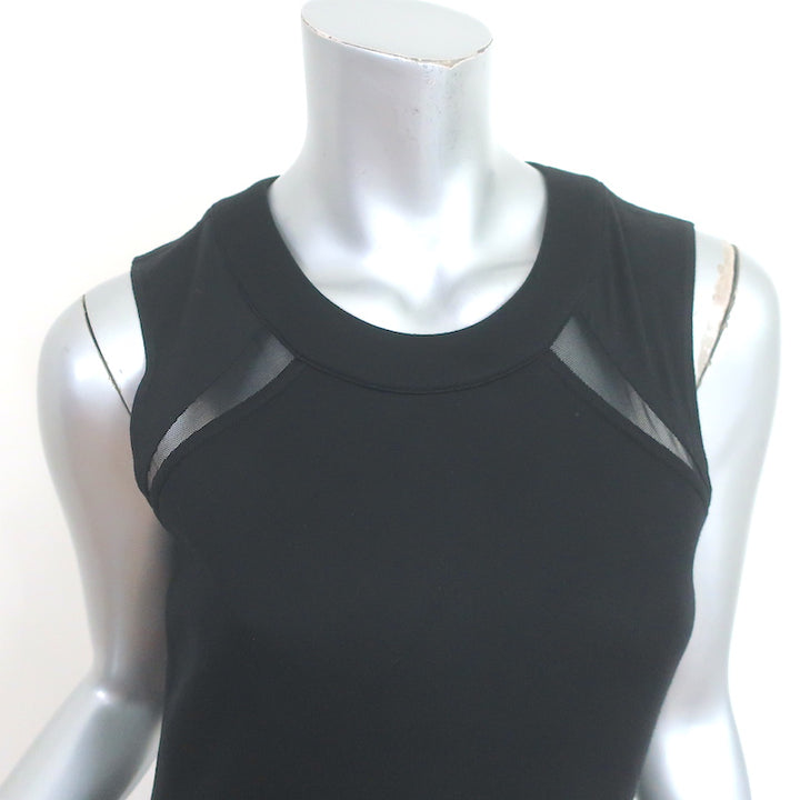 Donna Karan Sleeveless Midi Dress Black Tulle-Trimmed Sculpted Jersey Size 8