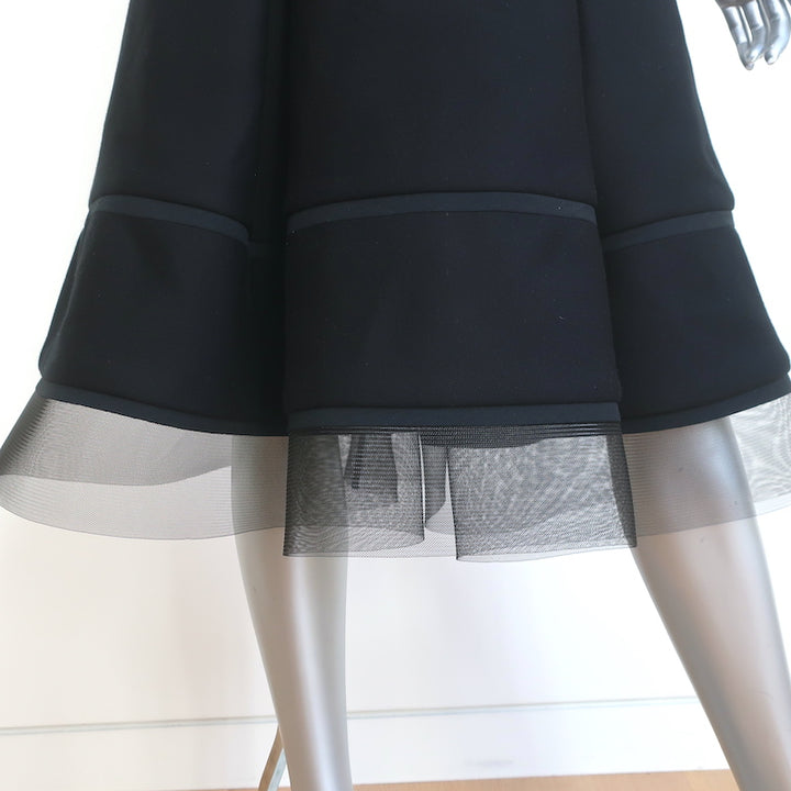 Donna Karan Sleeveless Midi Dress Black Tulle-Trimmed Sculpted Jersey Size 8