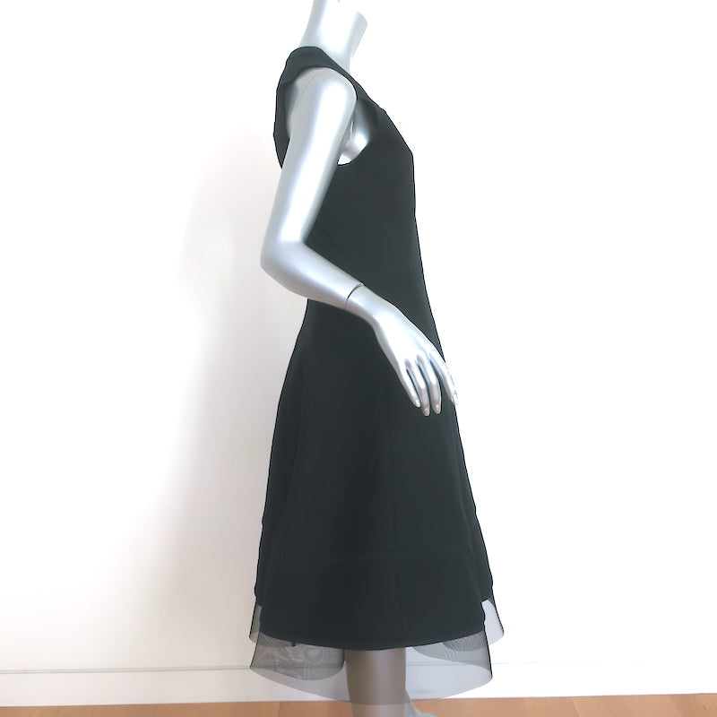 Donna Karan Sleeveless Midi Dress Black Tulle-Trimmed Sculpted Jersey Size 8