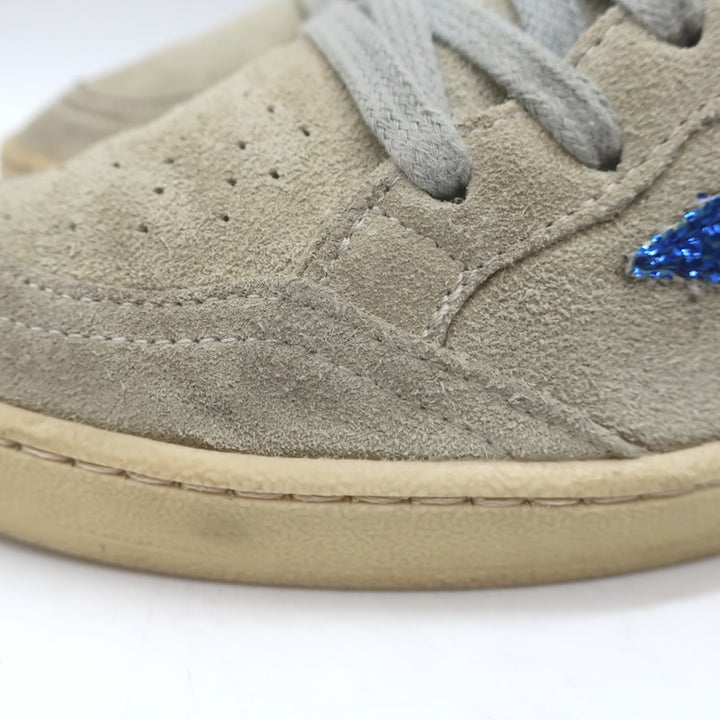 Golden Goose Ballstar blue star, gray laces, and cream midsole