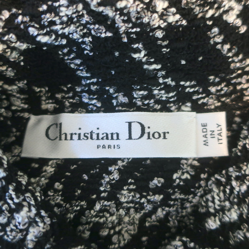 Christian Dior Houndstooth Tweed Skirt Suit Black/White Cotton-Blend Size US 2/4
