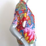 Etro Blooming Paisley Print Blouse Multicolor Silk Size 38 Short Sleeve Shirt