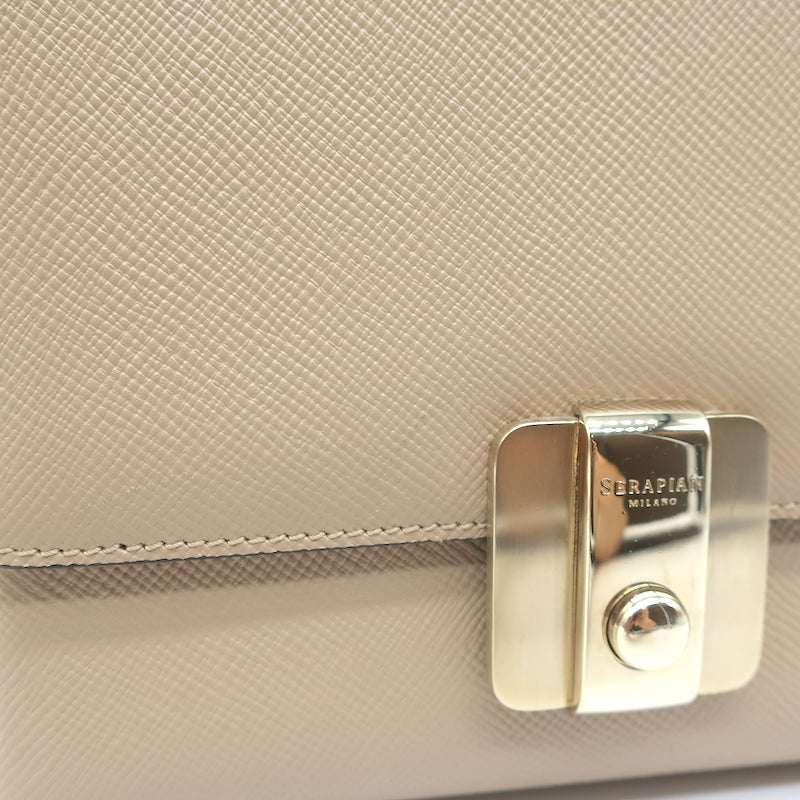 Serapian Chain Strap Crossbody Beige Textured Leather Small Shoulder Bag