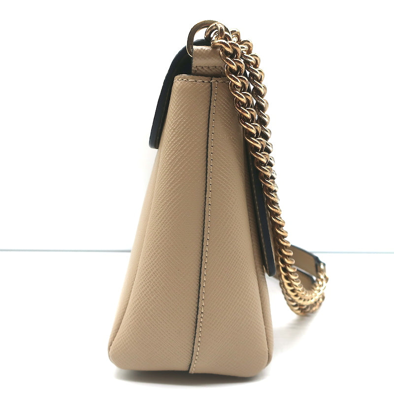 Serapian Chain Strap Crossbody Beige Textured Leather Small Shoulder Bag