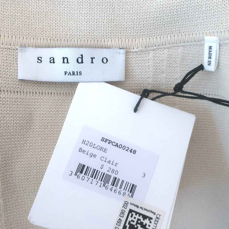 Sandro Lore Faux Pearl-Button Cardigan Ecru Stretch Knit Size 3