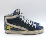 Golden Goose Slide High Top Sneakers Navy Suede & Croc-Embossed Leather Size 39