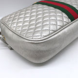 Gucci Trapuntata Small Camera Bag Silver Metallic Quilted Leather Crossbody