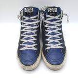 Golden Goose Slide High Top Sneakers Navy Suede & Croc-Embossed Leather Size 39