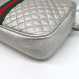 Gucci Trapuntata Small Camera Bag Silver Metallic Quilted Leather Crossbody