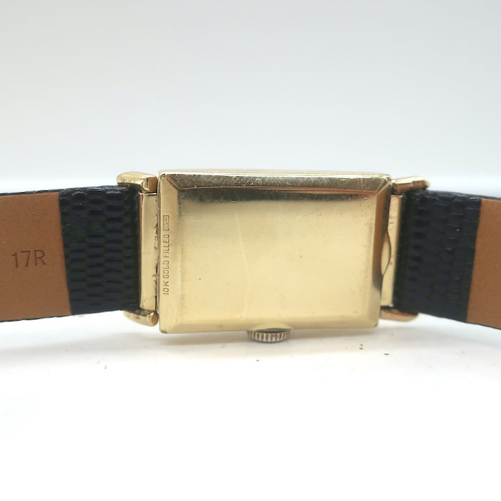 Vintage 1930s Longines 10k Gold-Filled Watch with Black Leather Band Unisex