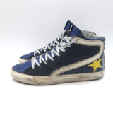Golden Goose Slide High Top Sneakers Navy Suede & Croc-Embossed Leather Size 39