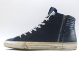 Golden Goose Slide High Top Sneakers Navy Suede & Croc-Embossed Leather Size 39