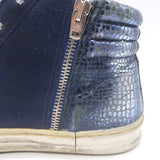 Golden Goose Slide High Top Sneakers Navy Suede & Croc-Embossed Leather Size 39