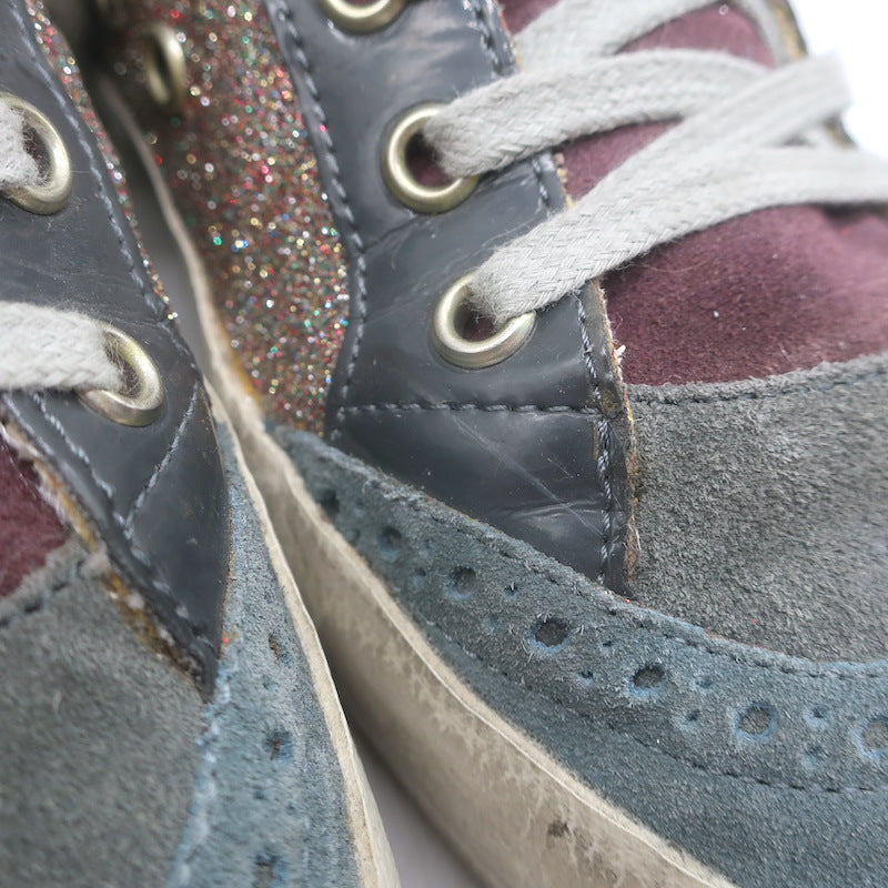 Golden Goose Mid Star Glitter Sneakers Purple/Gray Suede Size 40
