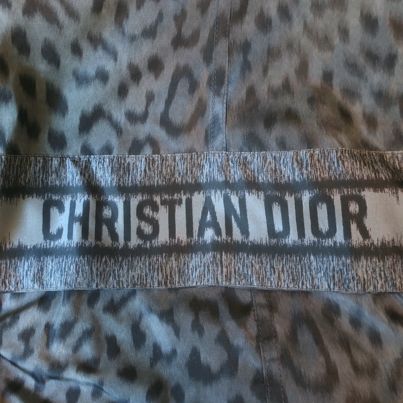 Christian Dior Mizza Bar Jacket Charcoal Leopard Print Silk Taffeta Size US 6