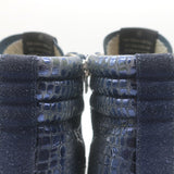 Golden Goose Slide High Top Sneakers Navy Suede & Croc-Embossed Leather Size 39