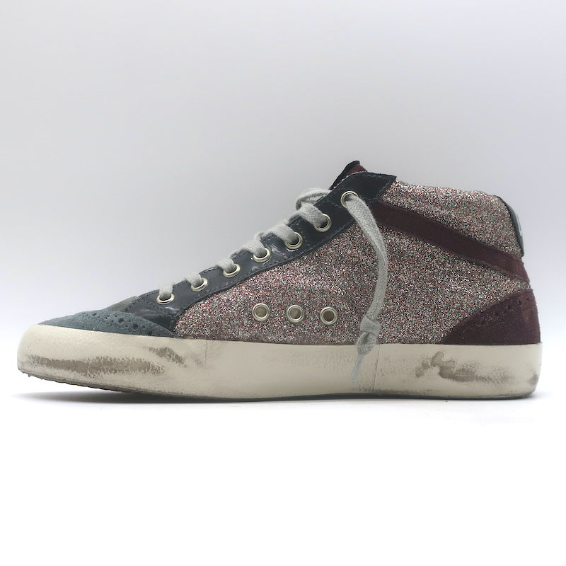 Golden Goose Mid Star Glitter Sneakers Purple/Gray Suede Size 40