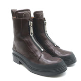 Chloe Roy Zip-Front Belted Combat Boots Dark Brown Leather Size 40.5