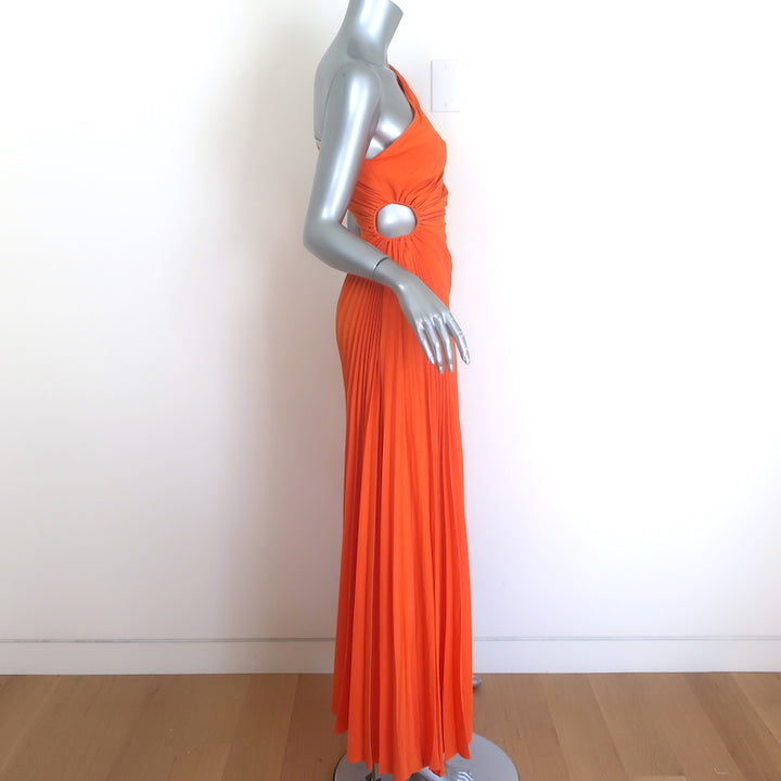 A.L.C. Delfina pleated one-shoulder cutout midi dress in orange, size 2 — authentic pre-owned luxury piece