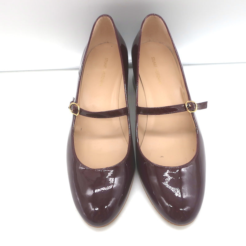 Stuart Weitzman Gabby 45 Mary Jane Pumps Burgundy Patent Leather Size 8.5