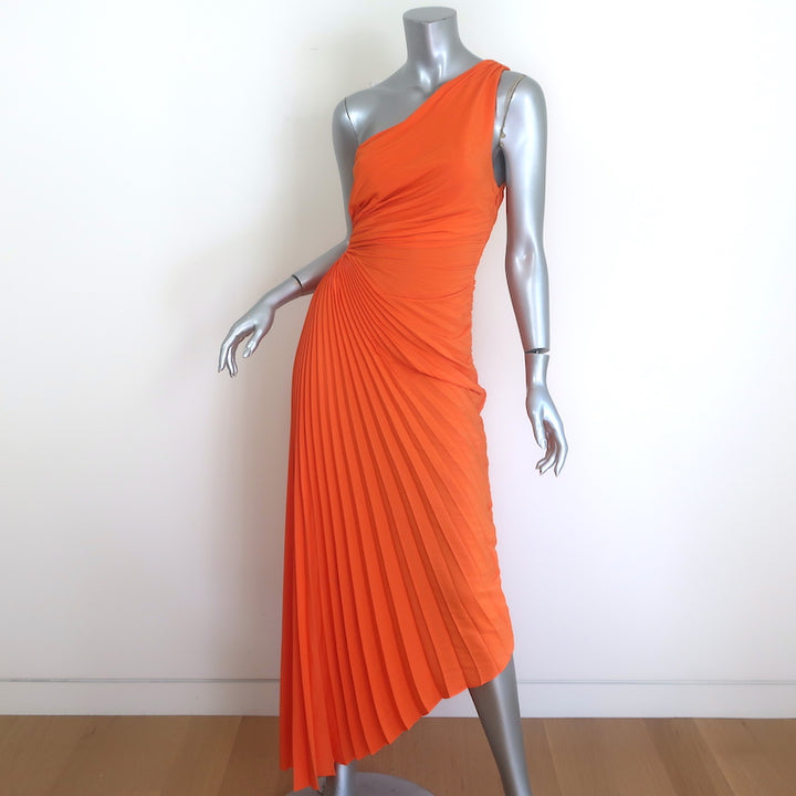 A.L.C. Delfina pleated one-shoulder cutout midi dress in orange, authentic pre-owned, gently used with original tag