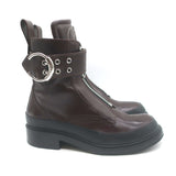 Chloe Roy Zip-Front Belted Combat Boots Dark Brown Leather Size 40.5