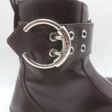 Chloe Roy Zip-Front Belted Combat Boots Dark Brown Leather Size 40.5