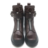 Chloe Roy Zip-Front Belted Combat Boots Dark Brown Leather Size 40.5